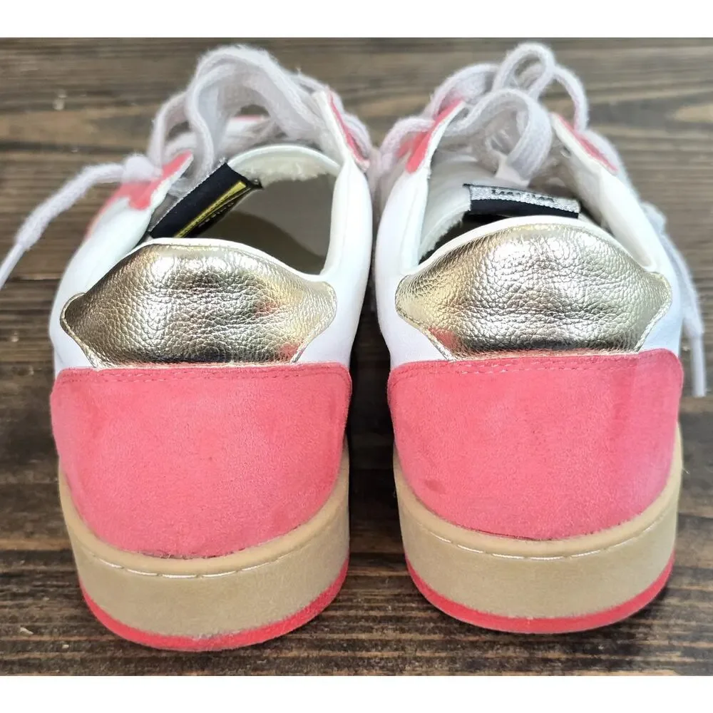 Mimi Women’s Avery Leather Sneaker White/Salmon Pink with Sparkly Star Size 8.5
